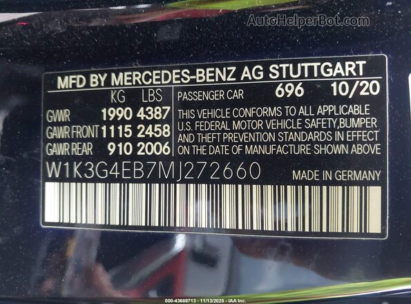 W1K3G4EB7MJ272660 2021 MERCEDES-BENZ A 220 Черный Вид подкапотного пространства