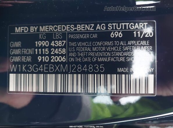 W1K3G4EBXMJ284835 2021 MERCEDES-BENZ A 220 Черный Вид подкапотного пространства