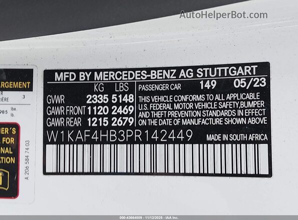 W1KAF4HB3PR142449 2023 MERCEDES-BENZ C-CLASS Белый Вид подкапотного пространства
