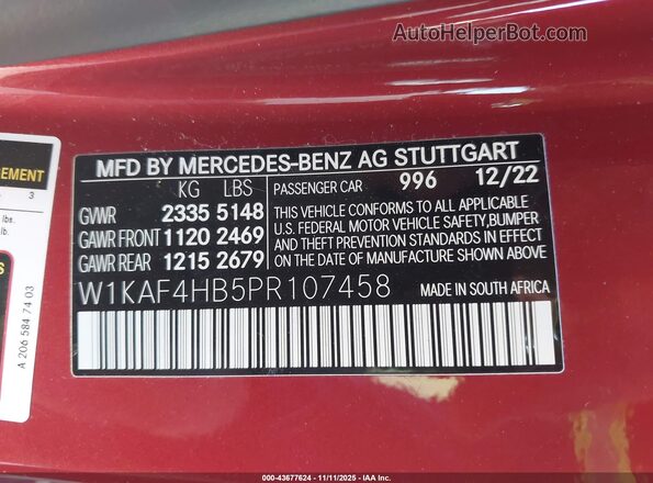 W1KAF4HB5PR107458 2023 MERCEDES-BENZ C-CLASS Red Вид підкапотного простору