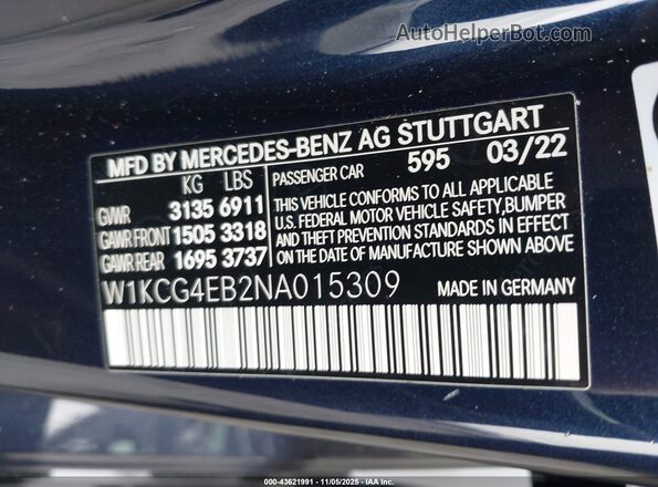 W1KCG4EB2NA015309 2022 MERCEDES-BENZ EQS 580 Синий Вид подкапотного пространства