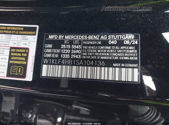 W1KLF4HB1SA104136 2025 MERCEDES-BENZ E-CLASS Black Vista del compartimento del motor