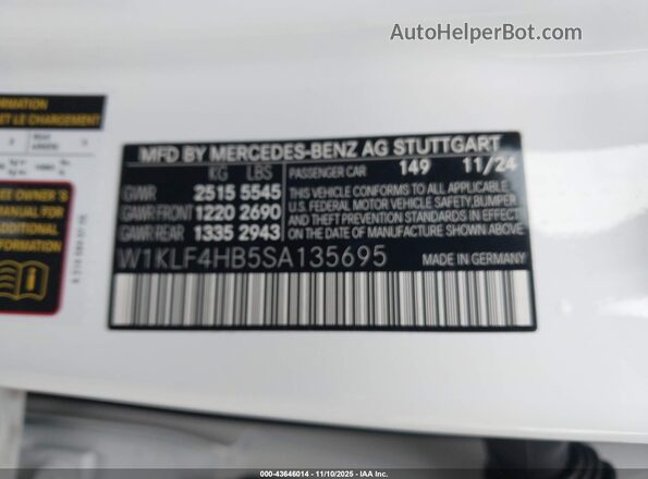 W1KLF4HB5SA135695 2025 MERCEDES-BENZ E-CLASS White Widok komory silnika