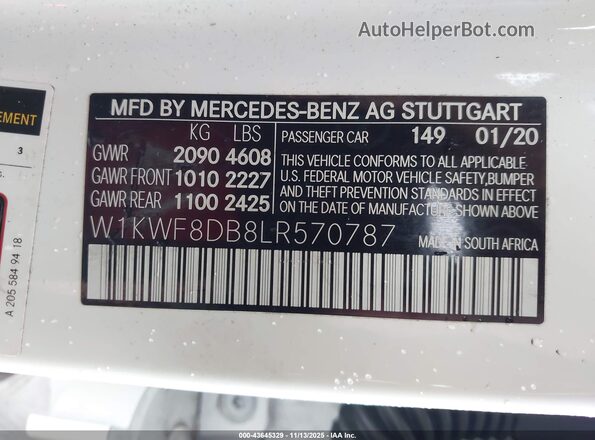 W1KWF8DB8LR570787 2020 MERCEDES-BENZ C-CLASS Белый Вид подкапотного пространства
