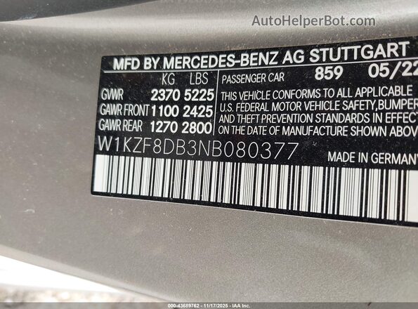 W1KZF8DB3NB080377 2022 MERCEDES-BENZ E-CLASS Серый Вид подкапотного пространства