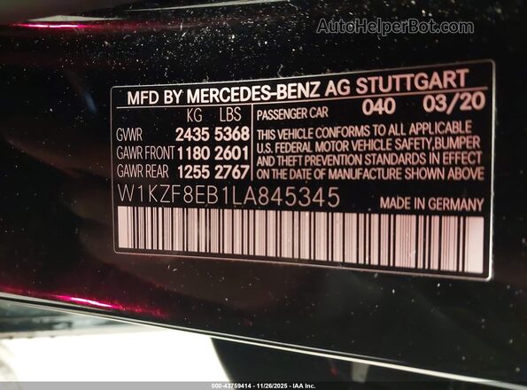 W1KZF8EB1LA845345 2020 MERCEDES-BENZ E-CLASS Черный Вид подкапотного пространства