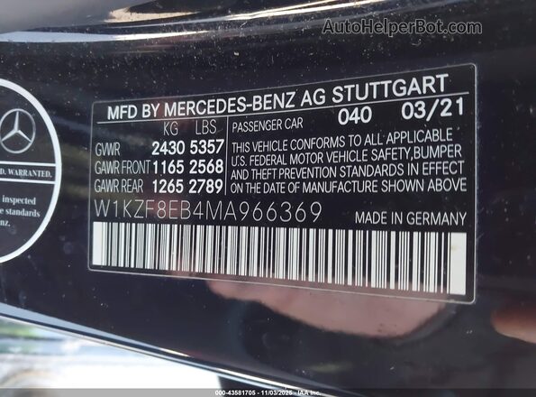W1KZF8EB4MA966369 2021 MERCEDES-BENZ E-CLASS Black Вид підкапотного простору