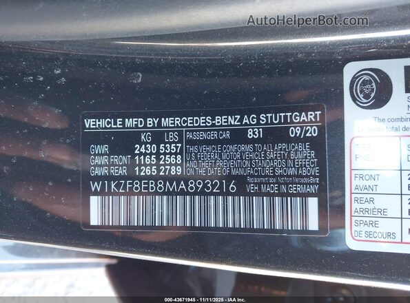 W1KZF8EB8MA893216 2021 MERCEDES-BENZ E-CLASS Black Widok komory silnika