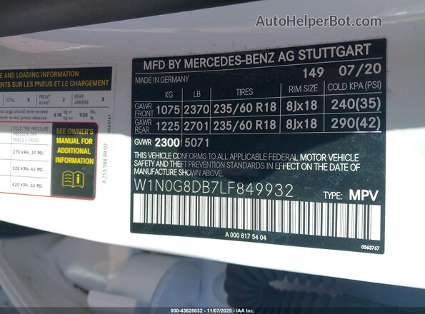 W1N0G8DB7LF849932 2020 MERCEDES-BENZ GLC 300 Белый Вид подкапотного пространства