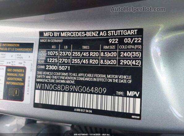 W1N0G8DB9NG064809 2022 MERCEDES-BENZ GLC 300 Серебряный Вид подкапотного пространства