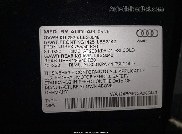 WA124BGF7SA066443 2025 AUDI Q6 E-TRON Black Вид підкапотного простору