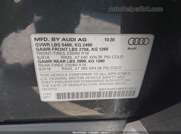 WA1AAAFY8M2018514 2021 AUDI Q5 Черный Вид подкапотного пространства
