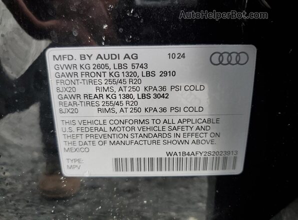 WA1B4AFY2S2023913 2025 AUDI SQ5 Black Widok naklejki z numerem VIN