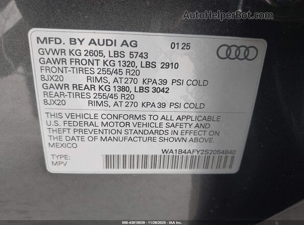 WA1B4AFY2S2054840 2025 AUDI SQ5 Серый Вид подкапотного пространства