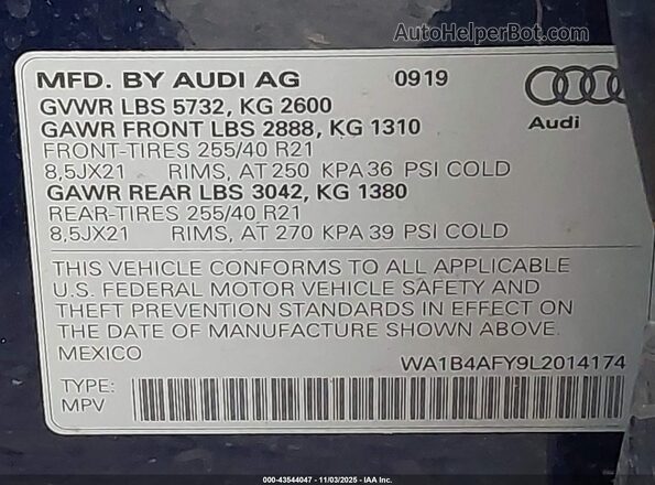 WA1B4AFY9L2014174 2020 AUDI SQ5 Blue Շարժիչի բաժամունքի տեսք
