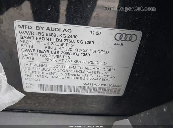 WA1BAAFY3M2025357 2021 AUDI Q5 Черный Вид подкапотного пространства