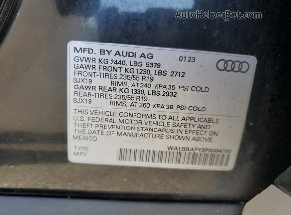WA1BBAFY2P2084790 2023 AUDI Q5 Черный Вид наклейки с VIN-кодом