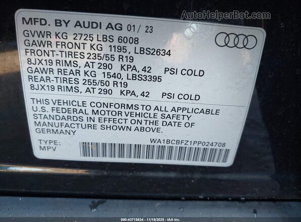 WA1BCBFZ1PP024708 2023 AUDI Q4 Black Вид підкапотного простору