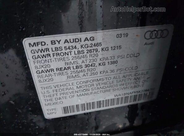 WA1BNAFY5K2084752 2019 AUDI Q5 Black Widok komory silnika