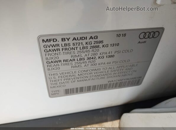 WA1C4AFY9K2005199 2019 AUDI SQ5 Белый Вид подкапотного пространства