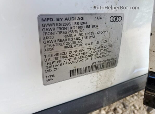 WA1E2AFY9S2037214 2025 AUDI Q5 Белый Вид наклейки с VIN-кодом
