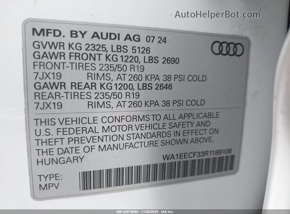 WA1EECF33R1189108 2024 AUDI Q3 Белый Вид подкапотного пространства