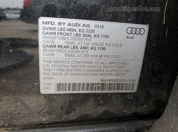 WA1EFCFS2GR020586 2016 AUDI Q3 Black Widok naklejki z numerem VIN