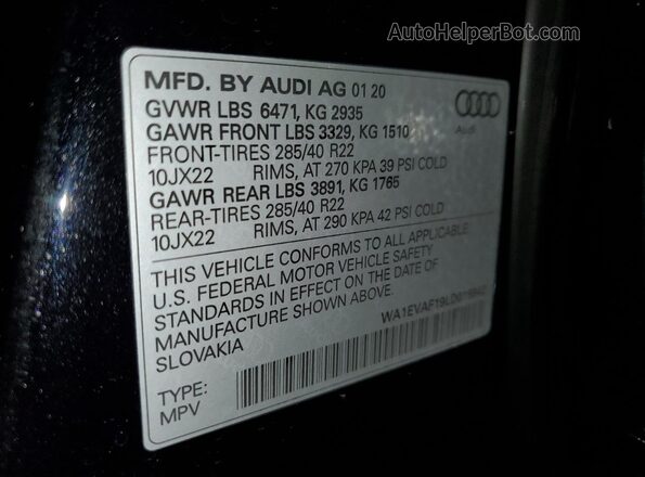 WA1EVAF19LD015942 2020 AUDI Q8 Black 360 interior view