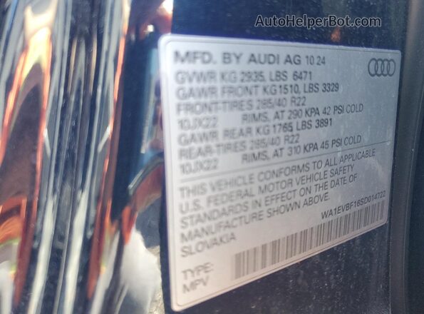 WA1EVBF16SD014722 2025 AUDI Q8 Синий Вид наклейки с VIN-кодом