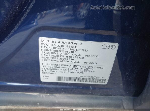 WA1L2BFZ2PP073147 2023 AUDI Q4 Синий Вид подкапотного пространства