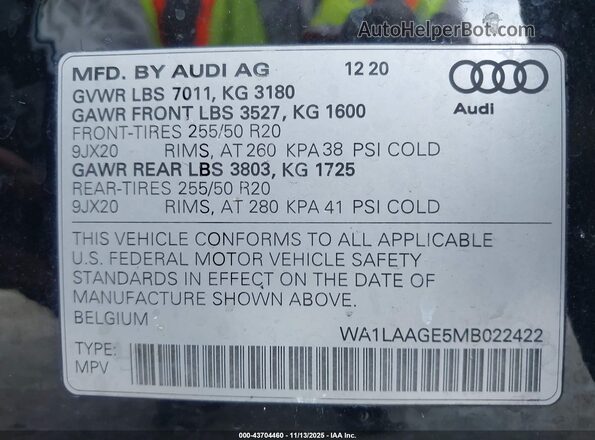 WA1LAAGE5MB022422 2021 AUDI E-TRON Black Widok komory silnika
