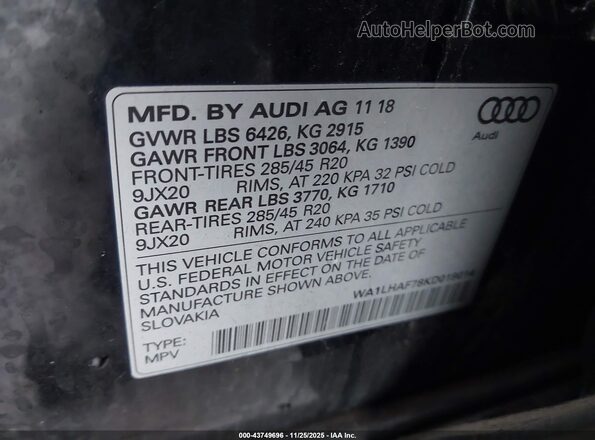 WA1LHAF78KD019014 2019 AUDI Q7 Black Widok komory silnika