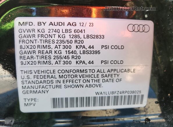 WA1LUBFZ4RP038025 2024 AUDI Q4 Черный Вид наклейки с VIN-кодом