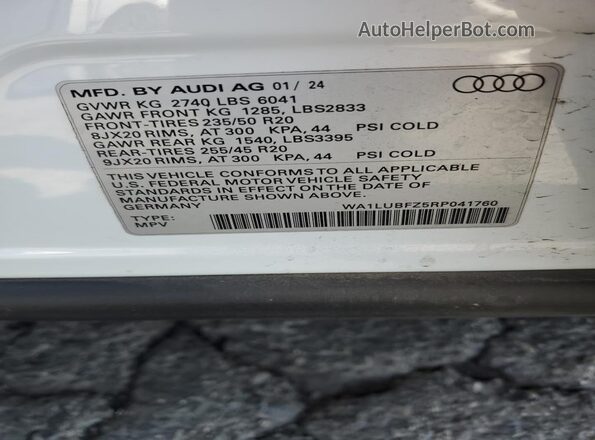 WA1LUBFZ5RP041760 2024 AUDI Q4 White Vista interior de 360 grados