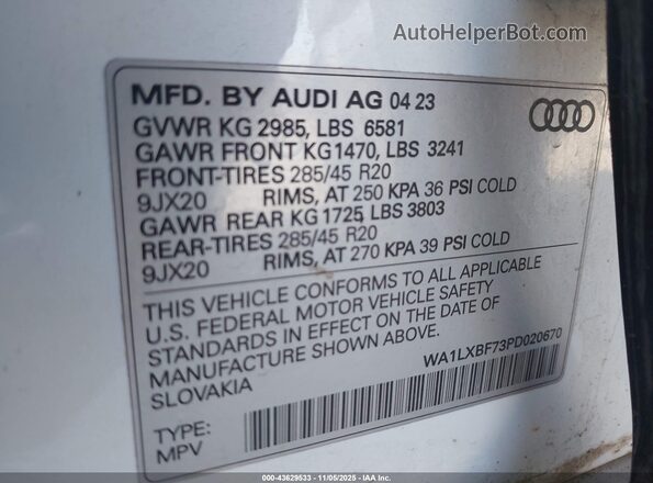 WA1LXBF73PD020670 2023 AUDI Q7 Белый Вид подкапотного пространства