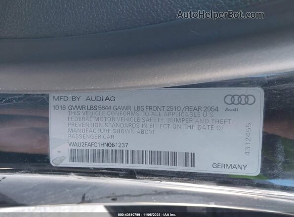 WAU2FAFC1HN061237 2017 AUDI S7 Black Widok komory silnika