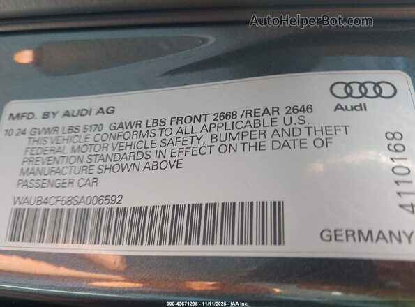 WAUB4CF58SA006592 2025 AUDI S5 Gray Widok komory silnika