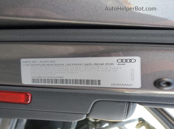 WAUBBAF43MA025085 2021 AUDI OTHER Серый Вид подкапотного пространства