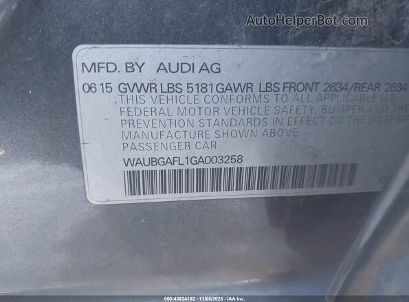 WAUBGAFL1GA003258 2016 AUDI S4 Черный Вид подкапотного пространства