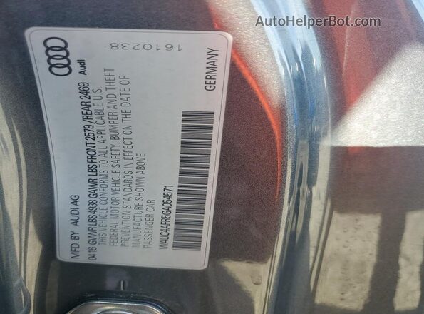 WAUC4AFR5GA054571 2016 AUDI S5 Серый Вид подкапотного пространства