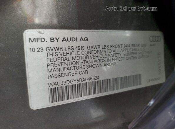 WAUJ3DGY5RA046524 2024 AUDI S3 Серый Вид наклейки с VIN-кодом