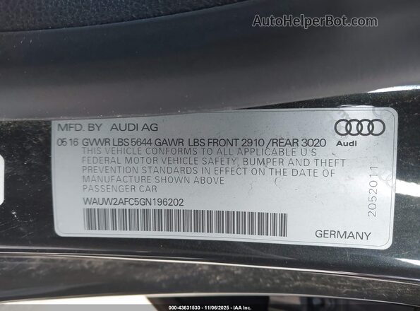 WAUW2AFC5GN196202 2016 AUDI S7 Gray Widok komory silnika