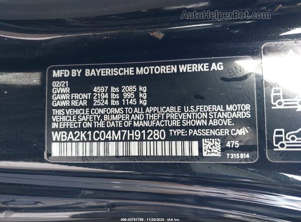 WBA2K1C04M7H91280 2021 BMW OTHER Black Widok komory silnika