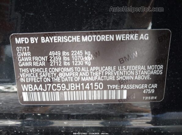 WBA4J7C59JBH14150 2018 BMW OTHER Black Widok komory silnika