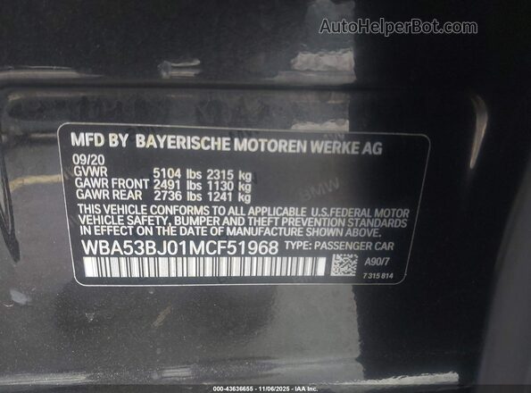 WBA53BJ01MCF51968 2021 BMW 5 SERIES Серый Вид подкапотного пространства