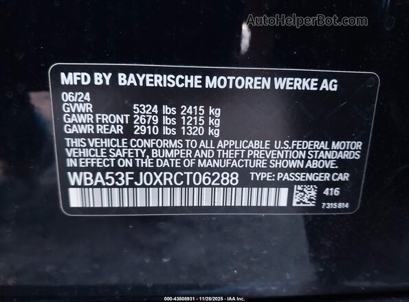 WBA53FJ0XRCT06288 2024 BMW 5 SERIES Black Вид підкапотного простору