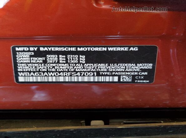 WBA63AW04RFS47091 2024 BMW M4 Orange Вид підкапотного простору