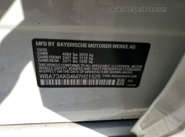 WBA73AK04M7H21525 2021 BMW OTHER White Vista del compartimento del motor