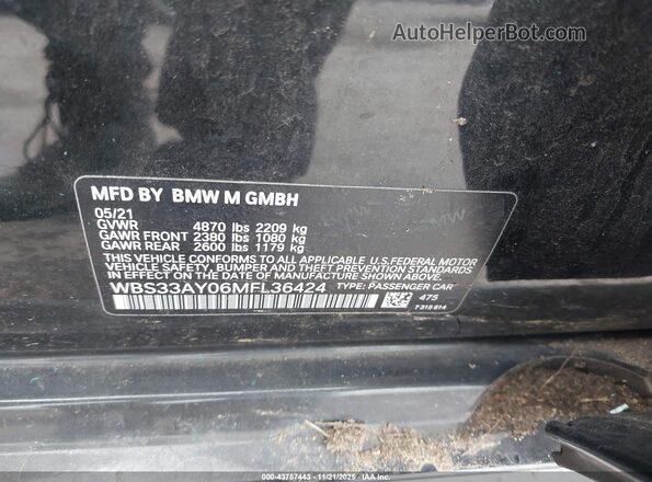 WBS33AY06MFL36424 2021 BMW M3 Черный Вид подкапотного пространства