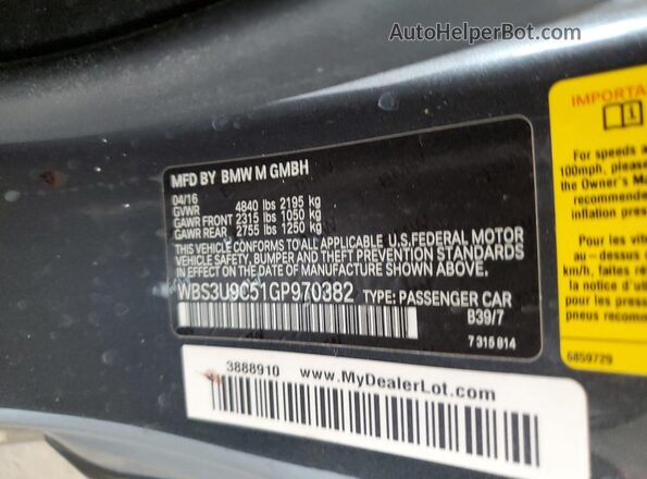 WBS3U9C51GP970382 2016 BMW M4 Серый Вид подкапотного пространства
